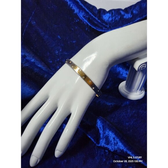 Vintage Vintage Swarovski Crystal Goldtone / Silvertone Bangle Bracelet, prelove - Picture 13 of 16